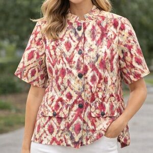 Chicos Linen Cotton Blend Short Sleeve Button Jacket